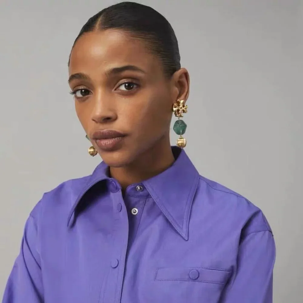 TORY BURCH Elegant Green and Gold Earrings